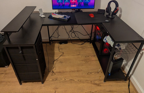 Black shaped computer desk - computer,