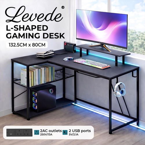 Levede gaming desk with led - desk,