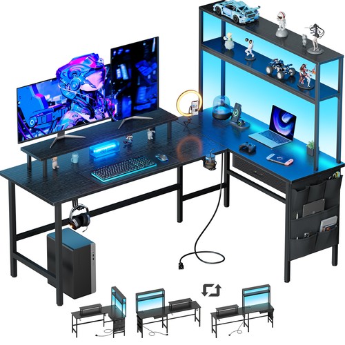 Shaped gaming desk with - gaming, led